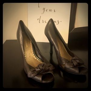 Brown Peep Toe Leather Heels